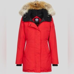 Canada Goose Red Puffer Jacket with Fur Trim